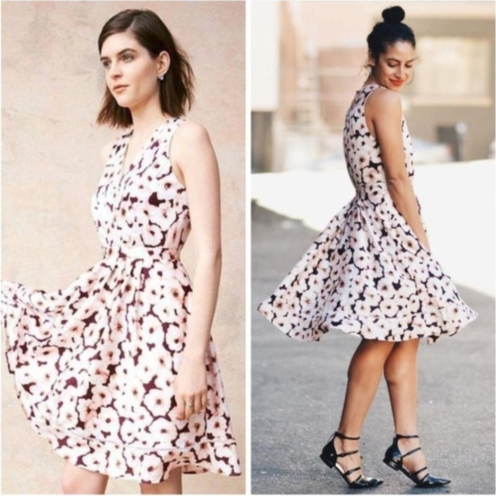 Banana Republic Cabernet and Blush Floral Dress Size Zero 0
